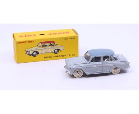 Dinky: A boxed French Dinky Toys, Simca "Aronde" P.60, Reference No. 544, grey body with blue-grey roof. Original box, genera