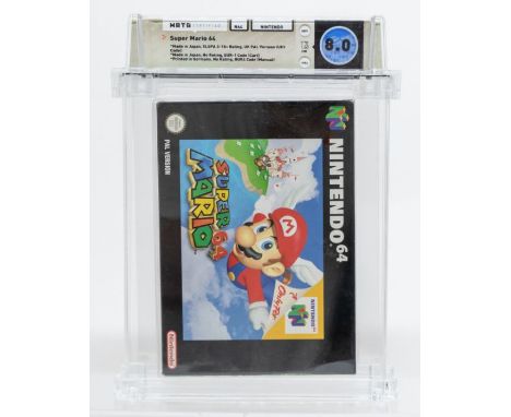 Nintendo: A boxed Nintendo 64 (N64), Super Mario 64 PAL Version, 1996, CIB, WATA Graded 8.0. Box 7.5, Manual 8.0, Cart 9.0. U