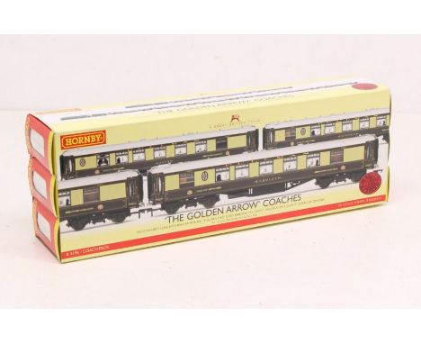 Hornby: A boxed Hornby, OO Gauge, 'The Golden Arrow' Coach Pack, Reference R4196. Original box, general wear expected with ag