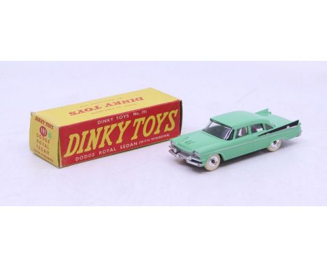 Dinky: A boxed Dinky Toys, Dodge Royal Sedan (With Windows), Reference No. 191, green, silver and black side flashes, correct