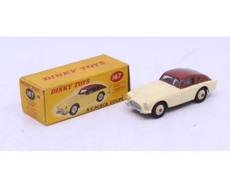 Dinky: A boxed Dinky Toys, A.C.Aceca Coupe, Reference No. 167, two-tone cream and maroon with silver trim. Original box, gene