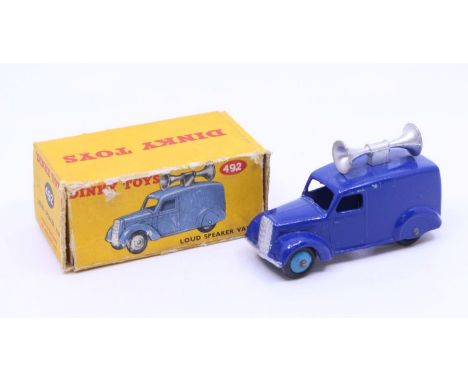 Dinky: A boxed Dinky Toys, Loud Speaker Van, Reference No. 492, blue body with silver speakers to roof of van. Original box, 