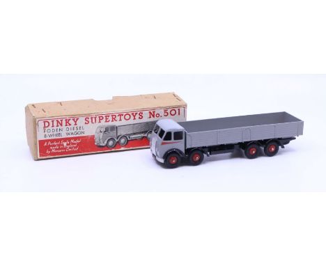 Dinky: A boxed Dinky Toys, Foden Diesel 8-Wheel Wagon, Reference No. 501, grey body, black chassis with red flashes and wheel