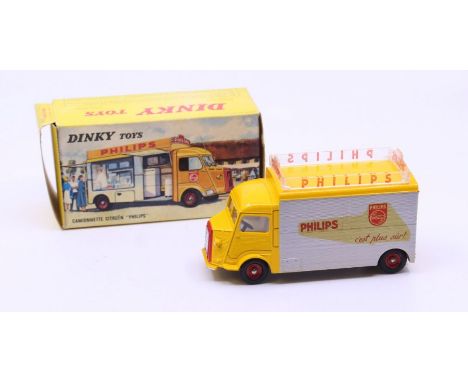 Dinky: A boxed French Dinky Toys, Camionnette Citroen Philips, Reference No. 587, yellow and silver body. Original box, gener