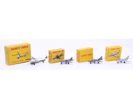 Dinky: A collection of four boxed Dinky Toys aircraft, to comprise: Mystere IV A M. Dassault 60A; Hawker Hunter Fighter 756, 