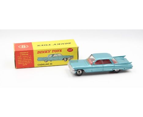 Dinky: A boxed Dinky Toys, Cadillac 62, Reference No. 147 with metallic blue body. Original box, general wear expected with a