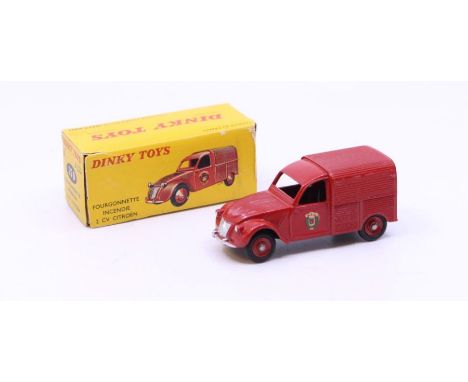 Dinky: A boxed French Dinky Toys, Fourgonnette Incendie 2 CV Citroen, Reference No. 25D, red body. Original box, general wear