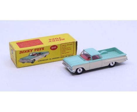 Dinky: A boxed Dinky Toys, Chevrolet 'El Camino' Pick-Up Truck, Reference No. 449, two-tone turquoise and white, red interior