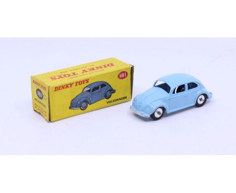 Dinky: A boxed Dinky Toys, Volkswagen, Reference No. 181, light blue with silver hubs and unpainted metal base, incorrect yel