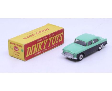 Dinky: A boxed Dinky Toys, Humber Hawk (with Windows), Reference No. 165, green and black two-tone body, with silver hubs, co