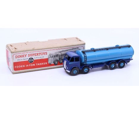 Dinky: A boxed Dinky Toys, Foden 14-Ton Tanker, Reference No. 504, two-tone blue body with light blue wheel hubs. Original bo