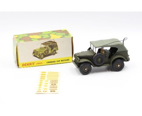 Dinky: A boxed French Dinky Toys, Command Car Militaire, Reference No. 810, military green body. Original box, general wear e