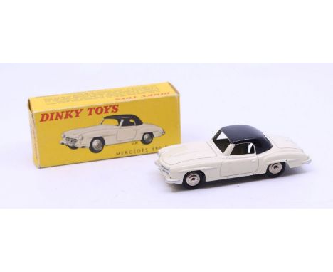 Dinky: A boxed French Dinky Toys, Mercedes 190 S.L., Reference No. 24H, white body with black roof. Original box, general wea