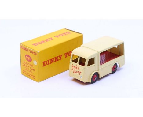 Dinky: A boxed Dinky Toys, Electric Dairy Van 'Job's Dairy', Reference No. 491, cream body, red base. Original box, general w