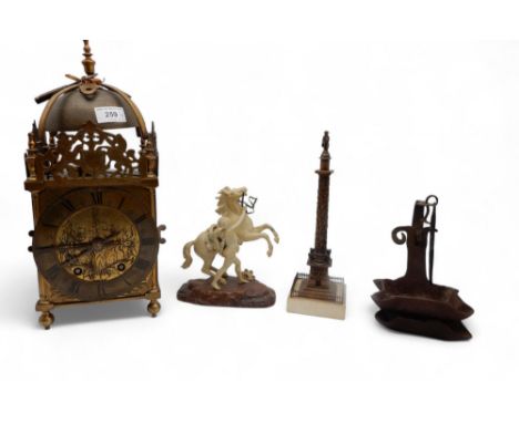 A large brass lantern clock the dial marked Tho. Tomkin att Bedforde, with later French movement, a double cruise lamp, a mod