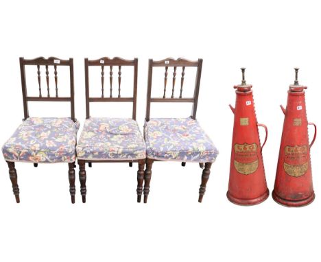 A lot comprising a pair of the L &amp; G fire appliance Co Ltd fire extinguishers and a set of three Victorian mahogany frame