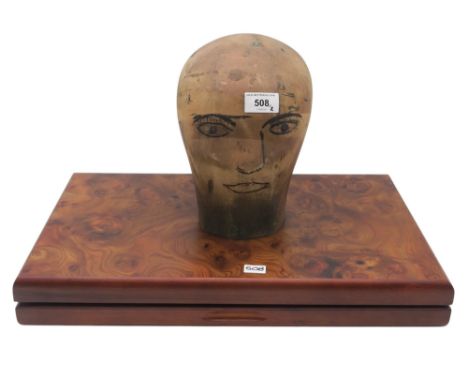 A beech milliner's hat block with manufacturer's ink stamp partially legible to base - "...Paris, Maddox St., W.1. (Corner of