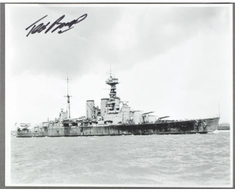 HMS Hood - scarce autographed 8x10" black and white photo signed by survivor Ted Briggs. Briggs was one of only three men out