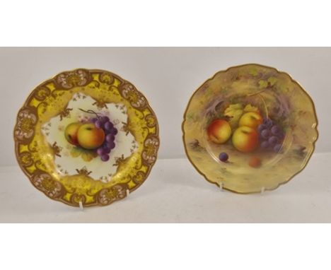 TWO ROYAL WORCESTER CABINET PLATES c.1930's, the fruit centre pieces painted and signed by Albert Shuck, one on naturalistic 