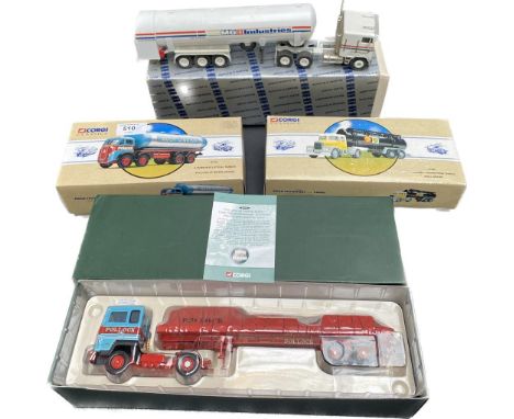 A Collection of four lorry vehicles to include Corgi Pollock flat bed lorry &amp;  B.P tanker 