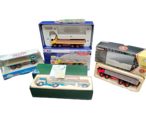 A collection of four truck models to include corgi AEC mammoth  Munro of Aberdeen flat bed truck &amp; Pollock flat bed truck