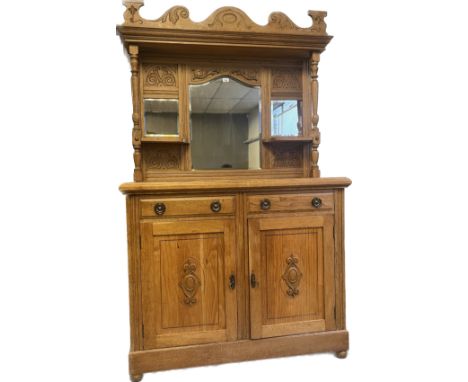 Antique light oak mirror back sideboard. [200x122x48cm] 