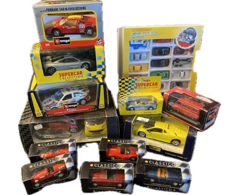 A collection of Large scale models includes sport cars, smart car model by maisto &amp; mini car set 