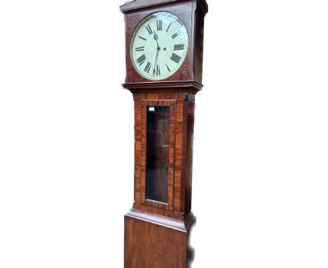 19th century Antique mahogany cased grandfather regulator clock, comes with weight, pendulum and key for locking door 