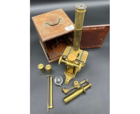 A 19th century Monocular microscope by Moritz Pillischer, London, no.819. 
