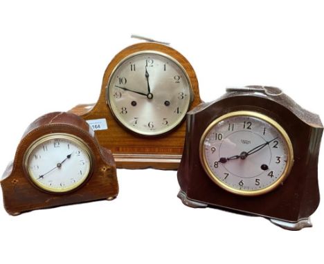 A collection of three antique mantle clocks to include Edwardian inlaid clock &amp; smiths bakelite clock 
