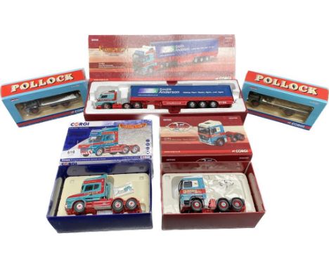 A collection of five corgi truck vehicles includes smith Anderson lorry vehicle &amp; Pollock flat bed trucks 