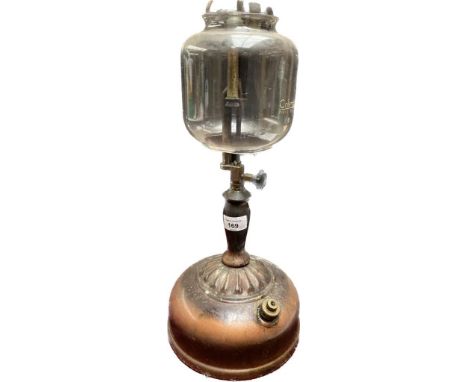 A 1940s Coleman gasoline pressure lamp with fitted shade 