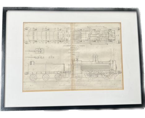 Framed Engraving of 'Locomotive Engine and Tender' manufactured by R &amp; W Hawthorn, Newcastle upon Tyne, for the North Bri
