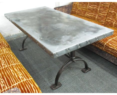 DINING TABLE, Industrial design by Andrew Nebbett cost £3750 new, zinc topped, 185cm W x 92cm D x 77cm H.