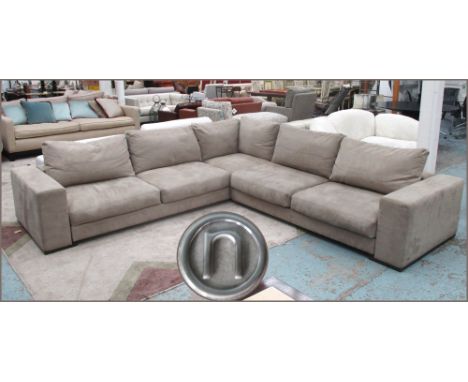 DOMINO CORNER SOFA BY NATUZZI, in brown suede on wood support with goose down and memory foam cushions, 305cm L x 305cm W x 8