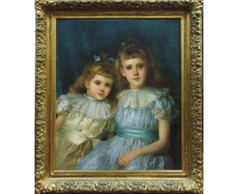 SHIRLEY FOX (British, 1860-1939), 'Portrait of Two Girls', oil on canvas, 1893, signed and dated lower left, 74cm x 60cm fram
