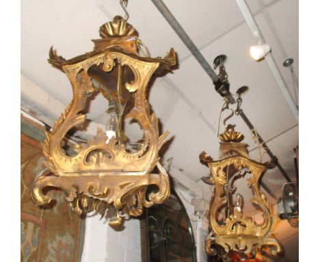 LANTERNS, a pair, Chinese Chippendale style gilt metal, 58cm H approx. (2)