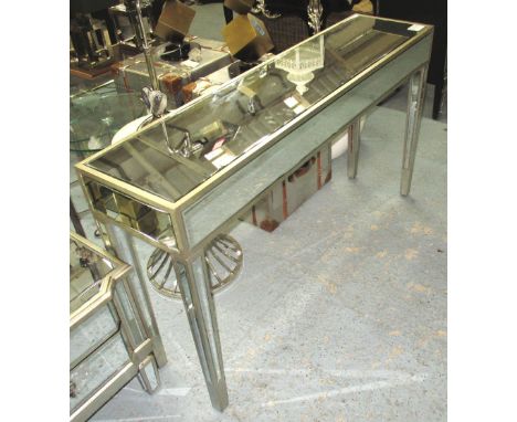 MIRRORED CONSOLE TABLE, on square supports, 140cm x 35cm x 80cm H.