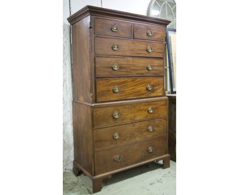 CHEST ON CHEST, George III mahogany in two parts containing two short and six long drawers, 187cm H x 112cm W x 56cm D. (with