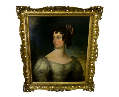 ATTRIBUTED TO GEORGE HENRY HARLOW (British, 1787 - 1819), 'Portrait of a Lady', oil on canvas, 72cm x 60cm, framed. 