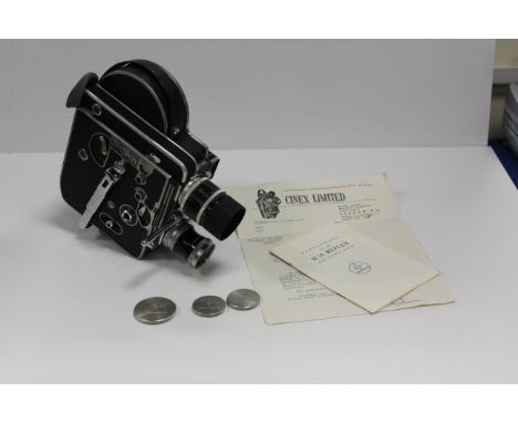 A Bolex H16 Reflex Cine Camera, with three lenses including, Kern Switar f/1.4 50mm, Kern Switar f/1.6 10mm, and Kern Switar 