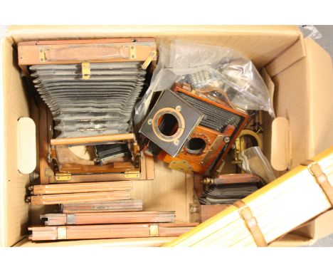 Mahogany Camera Items: incomplete wood cameras with lenses and other items (a lot)