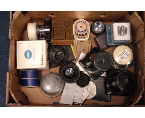 Various Lenses: quantity of various lenses including, Dallmeyer Enlarging Anastigmat f/4.5 6", Ross Resolux f/3.5 50mm, and m