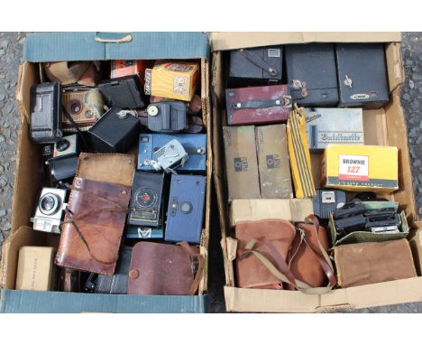 Various Cameras: quantity of various cameras including examples from Ernemann Kodak, Universal and more (2 boxes)