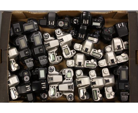 Camera Bodies: a quantity of assorted camera bodies with Canon and Pentax included (2 boxes)