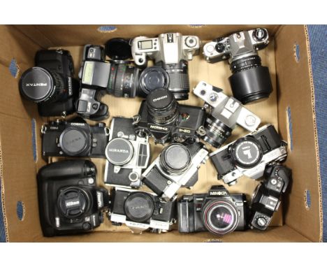 Various Cameras: quantity of various cameras including, Fujifilm S3 Pro, with Nikkor AF f/1.8 50mm lens, Topcon IC-1 Auto, an