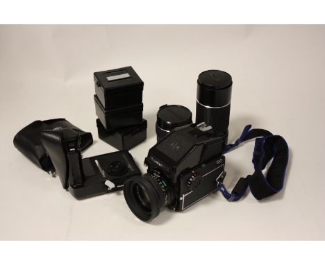 Mamiya 645 1000s Camera with Lenses and Accessories:  f/4 210mm Sekor, f/2.8 45mm Sekor with a selection of Mamiya items (a l