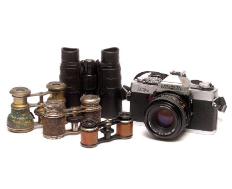 A Minolta XG-1 SLR Camera, together with three pairs of opera binoculars, and one other example (a lot)