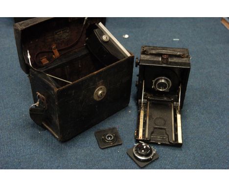 An Adams & Co. Roller-Blind Shutter Camera,  with Wray Lustrar f/8 8" lens, AF, with accessories in maker's case