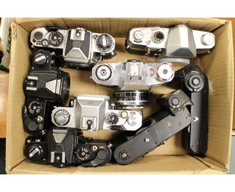 Nikon bodies: a number of Nikon bodies together with a Zeiss Contaflex S camera (a lot)